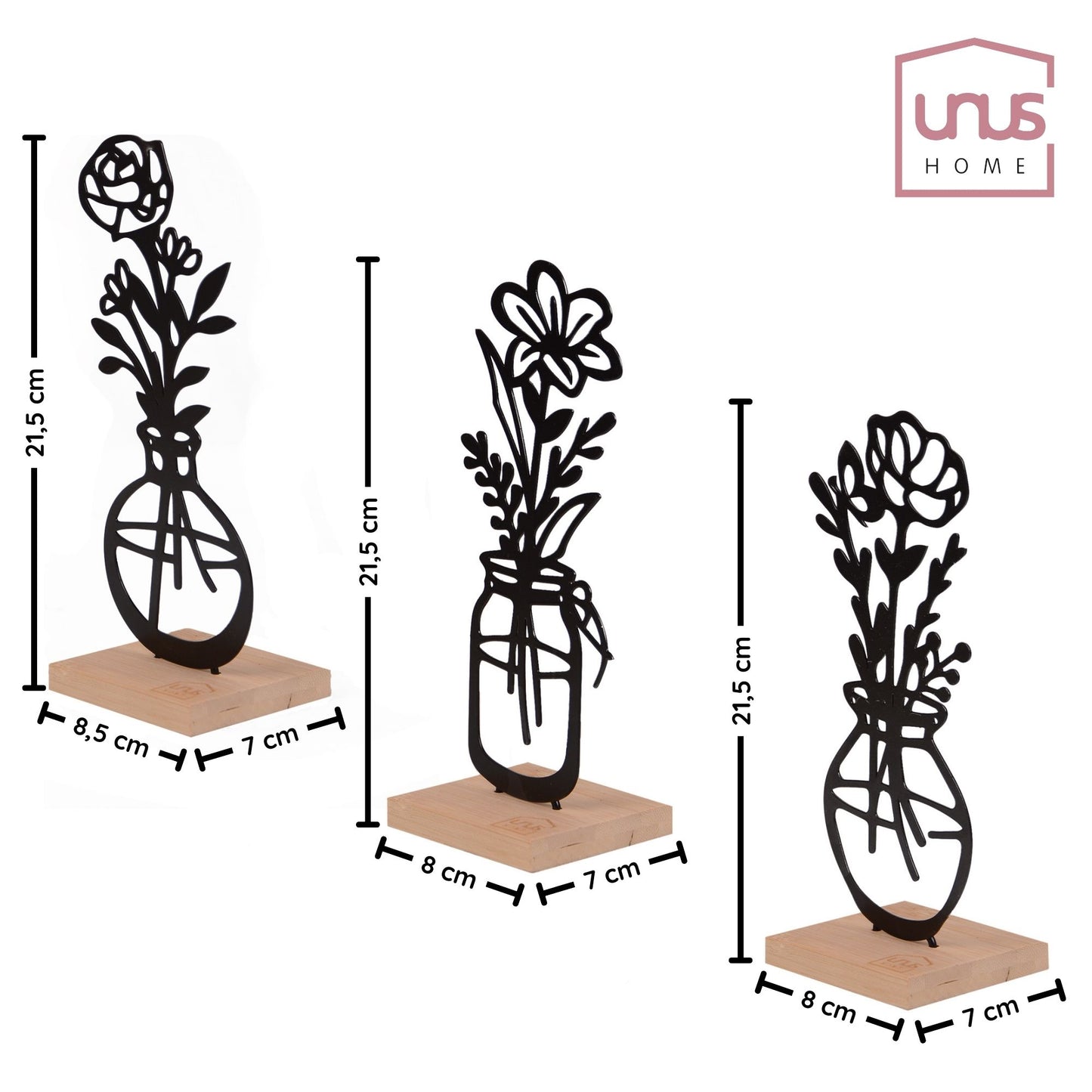 Aufsteller Vase Blumen weiß oder schwarz 3er Set