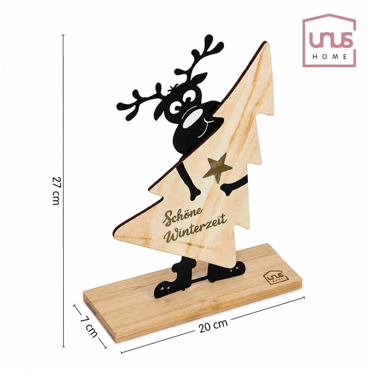 Aufsteller Rudi aus Holz Rentier mit Weihnachtsbaum