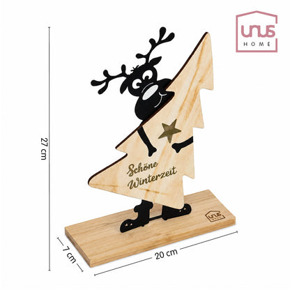 Aufsteller Rudi aus Holz Rentier mit Weihnachtsbaum