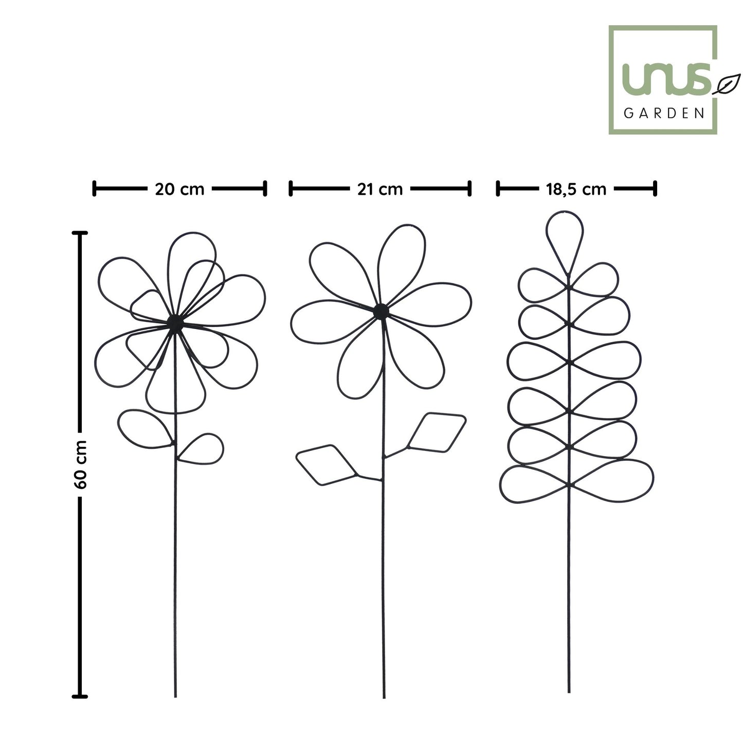 Metallkunst Stecker Blumen 3er Set Daphne schwarz