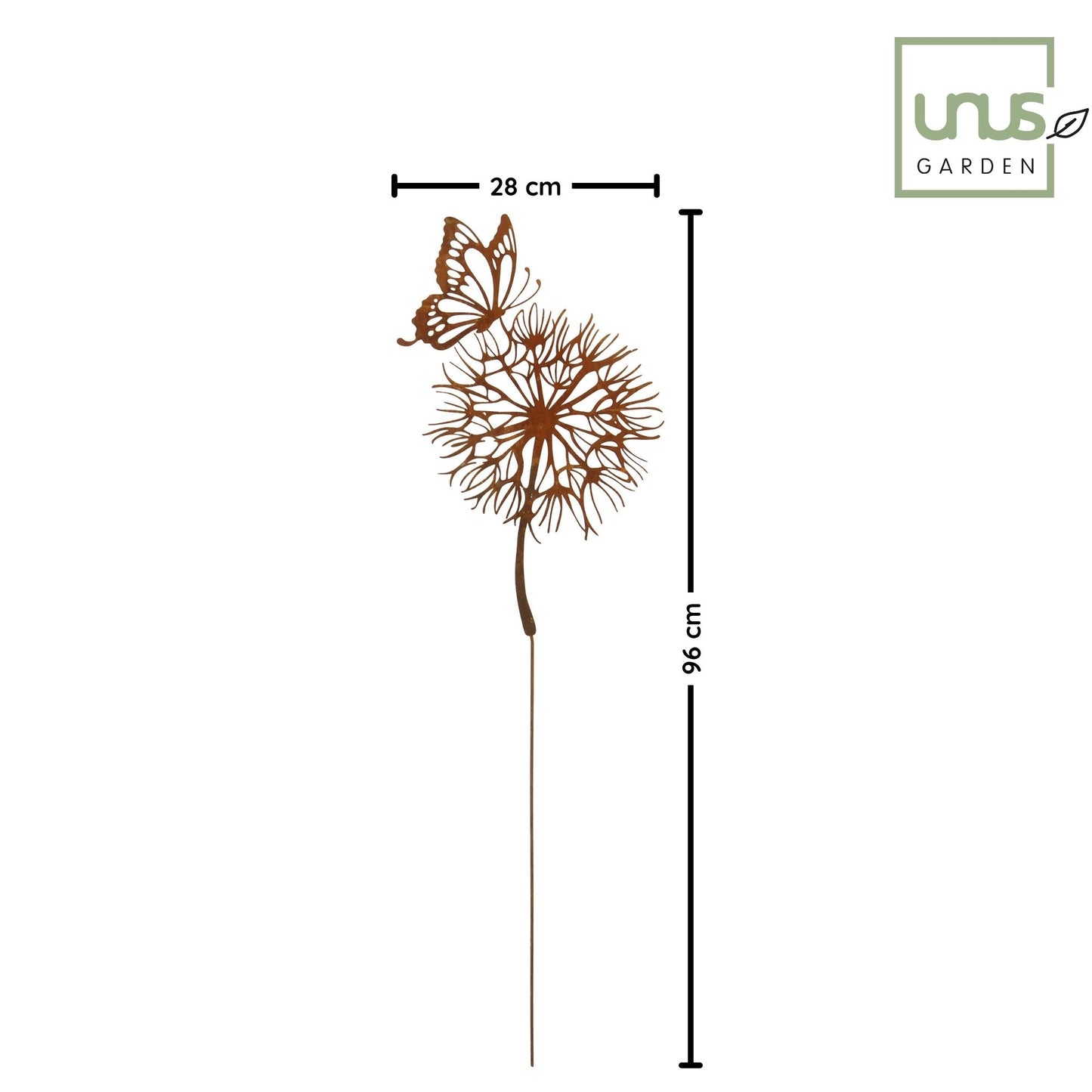 Gartenstecker Pusteblume mit Schmetterling in rost