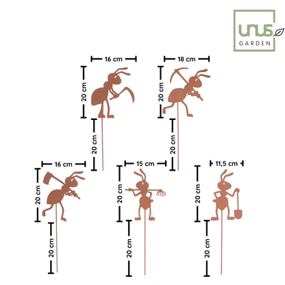 Gartenstecker Rost Ameisen Gärtner und Arbeiter 5er Set in verschiedenen Größen