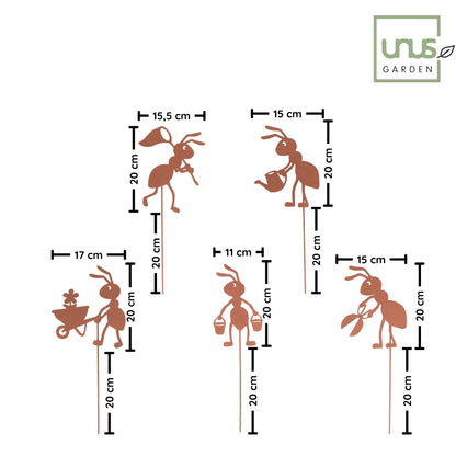 Gartenstecker Rost Ameisen Gärtner und Arbeiter 5er Set in verschiedenen Größen