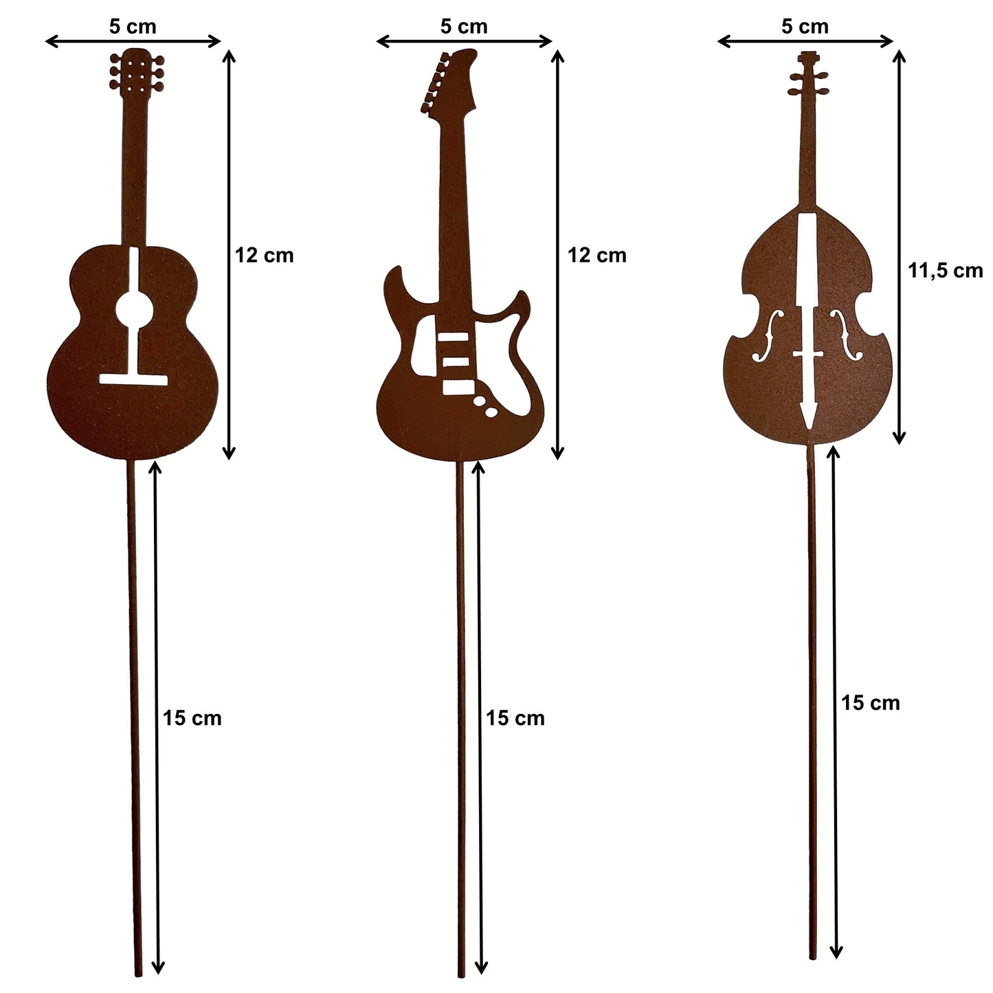 Gartenstecker Rost Gitarren und Geige 3er Set