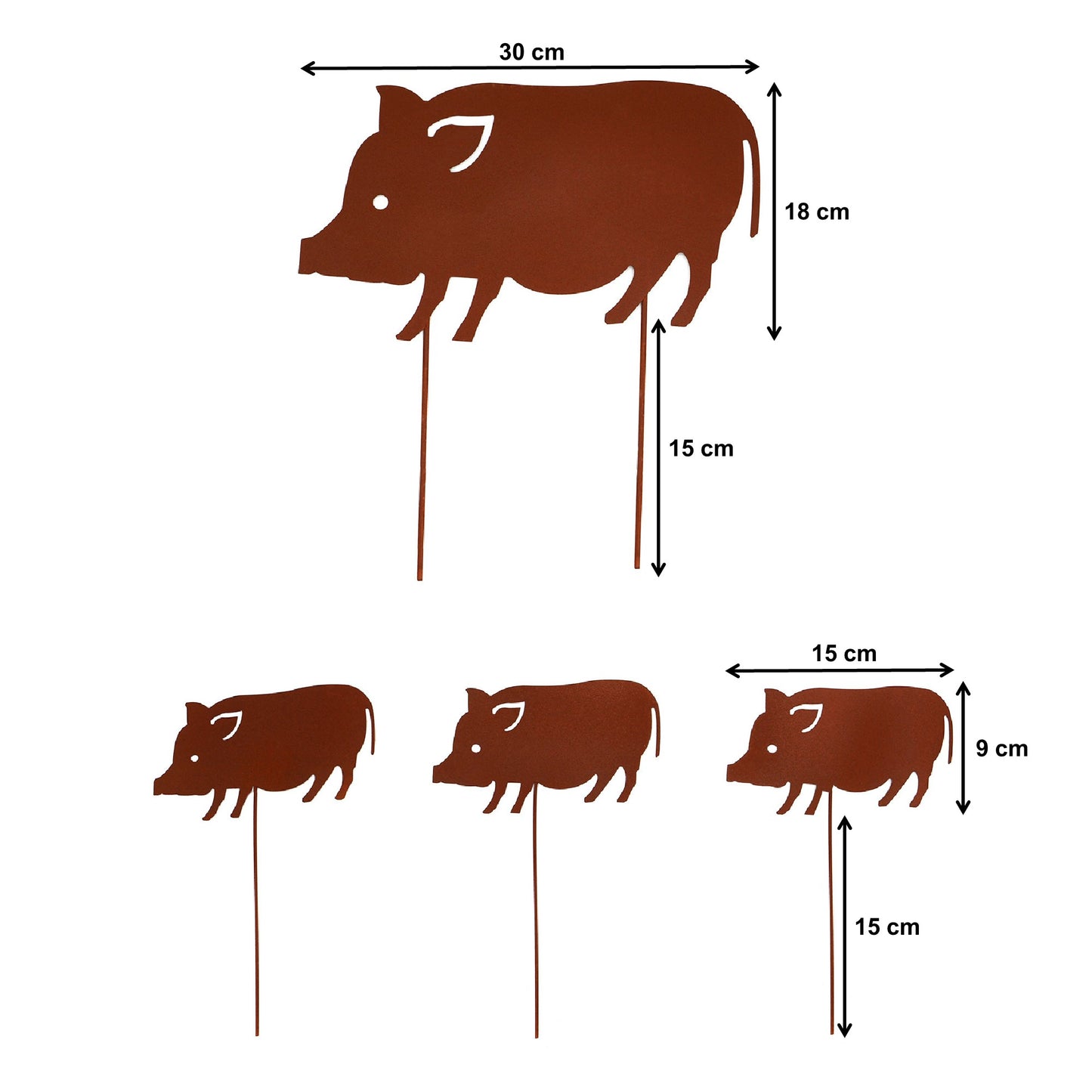 Gartenstecker Rost Schweine 4er Set
