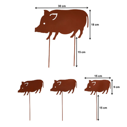 Gartenstecker Rost Schweine 4er Set