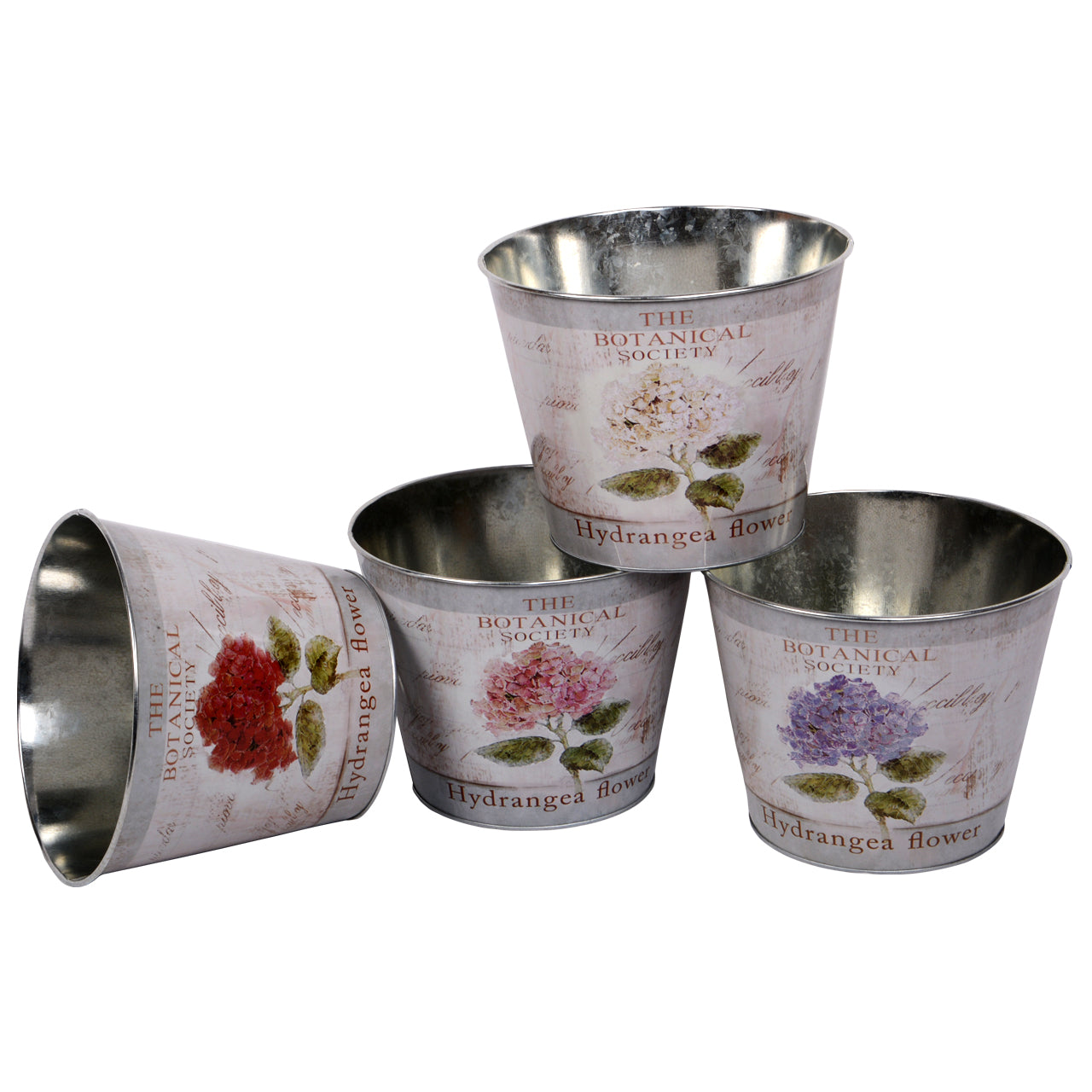 Topf Zink rund Hortensie 4er Set