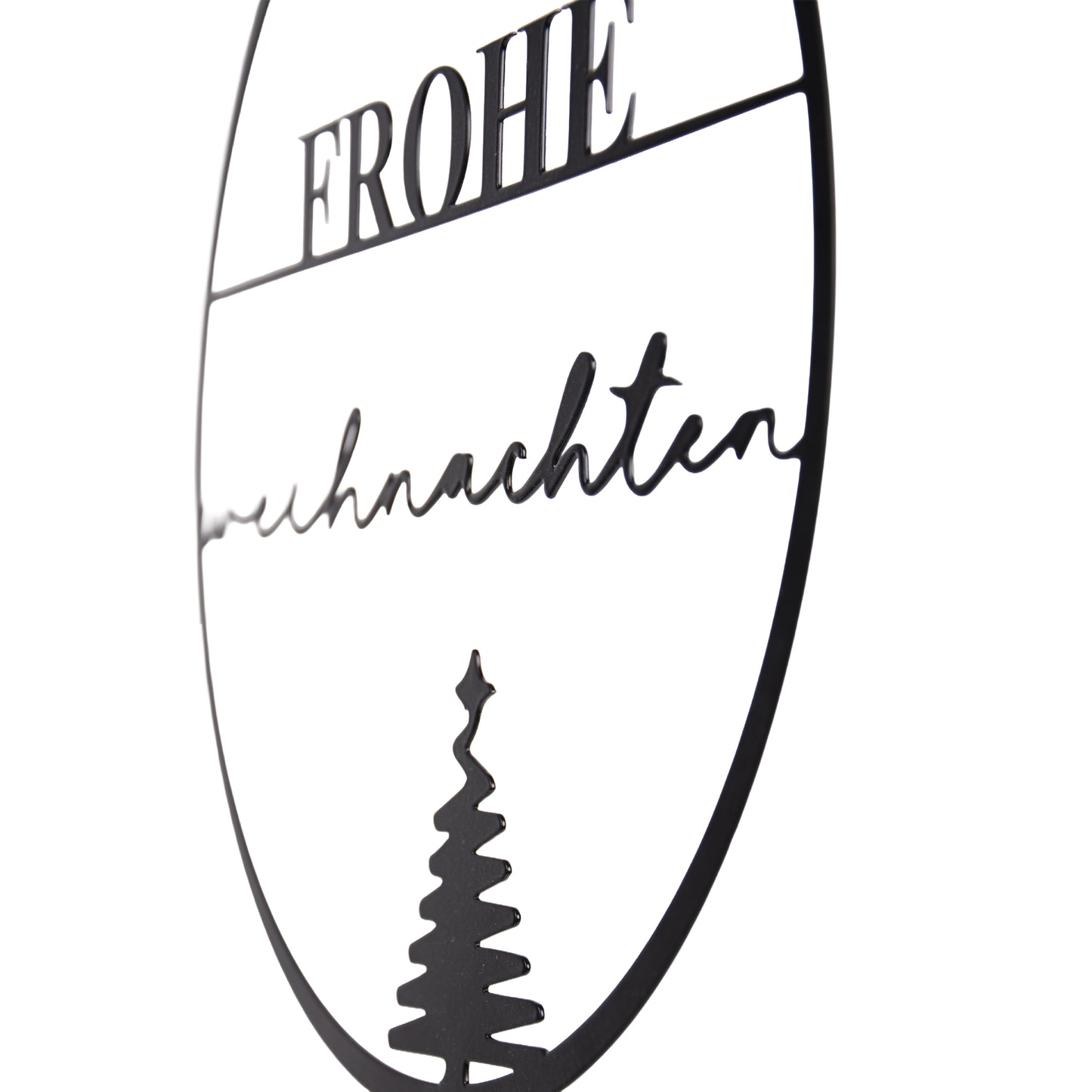 Aufhänger "Frohe Weihnachten" mit Tannenbäumen in schwarz