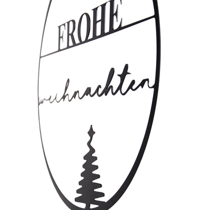 Aufhänger "Frohe Weihnachten" mit Tannenbäumen in schwarz