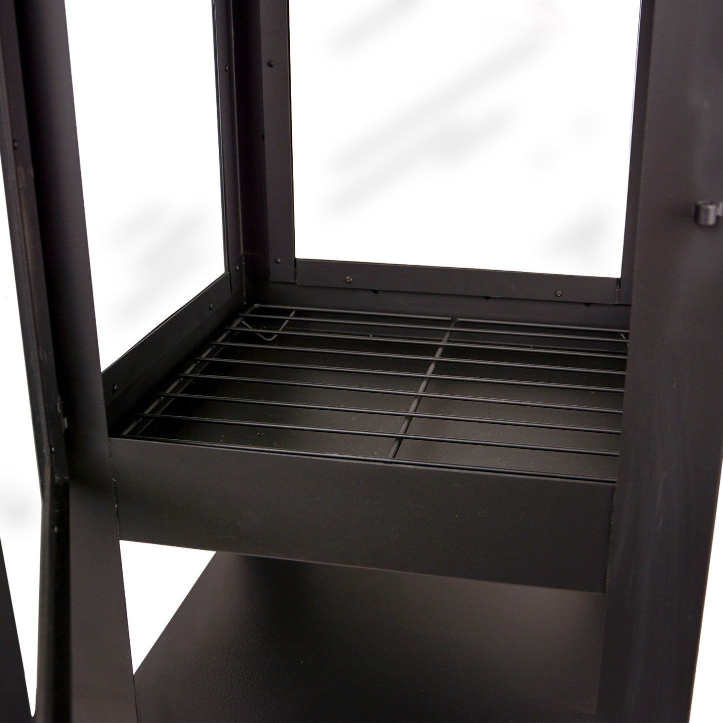 Gartenkamin Bronko aus Metall schwarz mit Glastür 139x40x42 cm