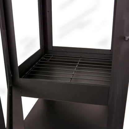 Gartenkamin Bronko aus Metall schwarz mit Glastür 139x40x42 cm