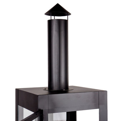 Gartenkamin Bronko aus Metall schwarz mit Glastür 139x40x42 cm