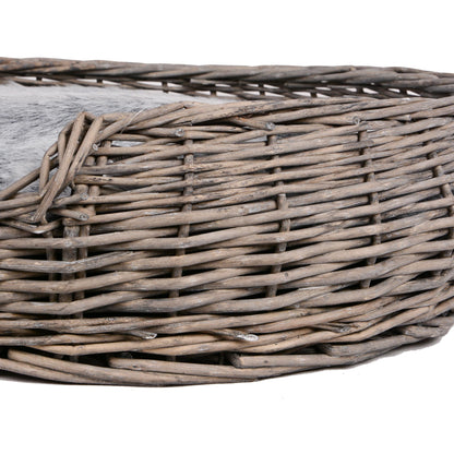 Haustierkorb rund grau/weiß washed mit Kissen groß Ø55