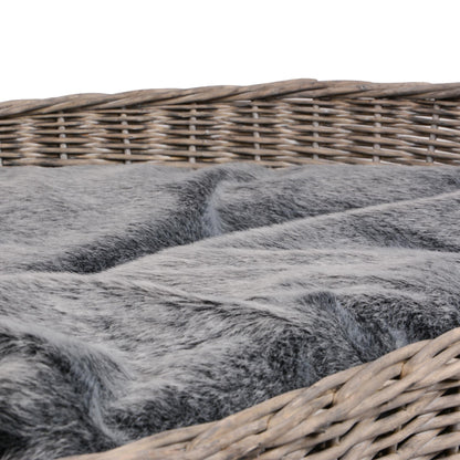 Haustierkorb rund grau/weiß washed mit Kissen groß Ø65