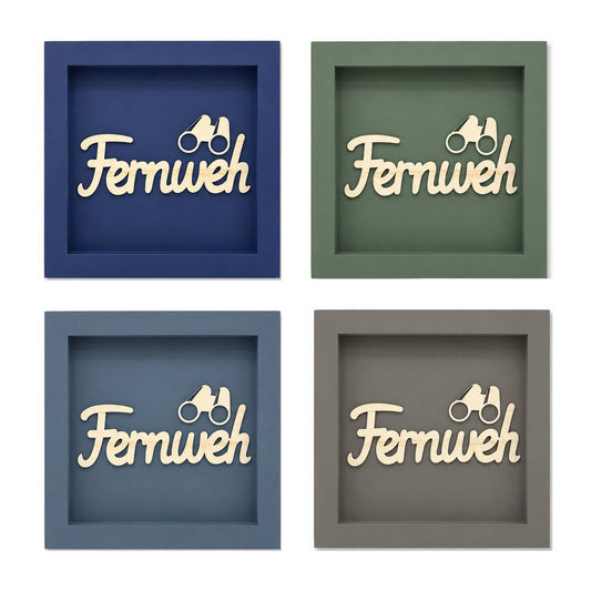 Wandbild aus Holz mit 3D Spruch „Fernweh“ 25x25cm