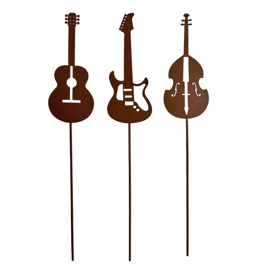 Gartenstecker Rost Gitarren und Geige 3er Set