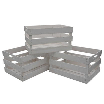 3er Kiste Holz rechteckig 3 Latten seitl. Eingriff-Hilfen white washed