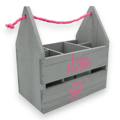 Flaschenträger pink "I wanna have Sekt with you" Holz