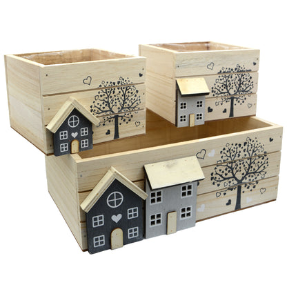 Holzkisten 3er Set White-Washed bepflanzbar