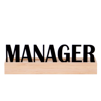 Organizer Schreibtisch aus Holz mit Kartenhalter und 3x Stiftlöchern mit Text "Manager"