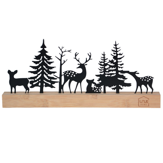 Aufsteller Wald mit Hirschen und Rehen Silhouette Weiß