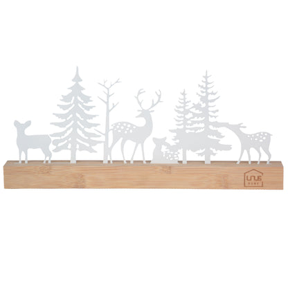 Aufsteller Wald mit Hirschen und Rehen Silhouette Weiß