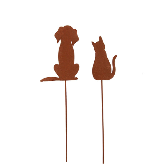 Gartenstecker Rost Hund und Katze 2er Set