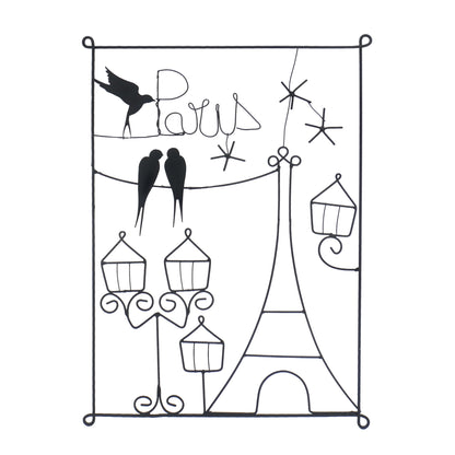 Metallkunst Eifelturm mit Paris Schriftzug und Vögeln in schwarz