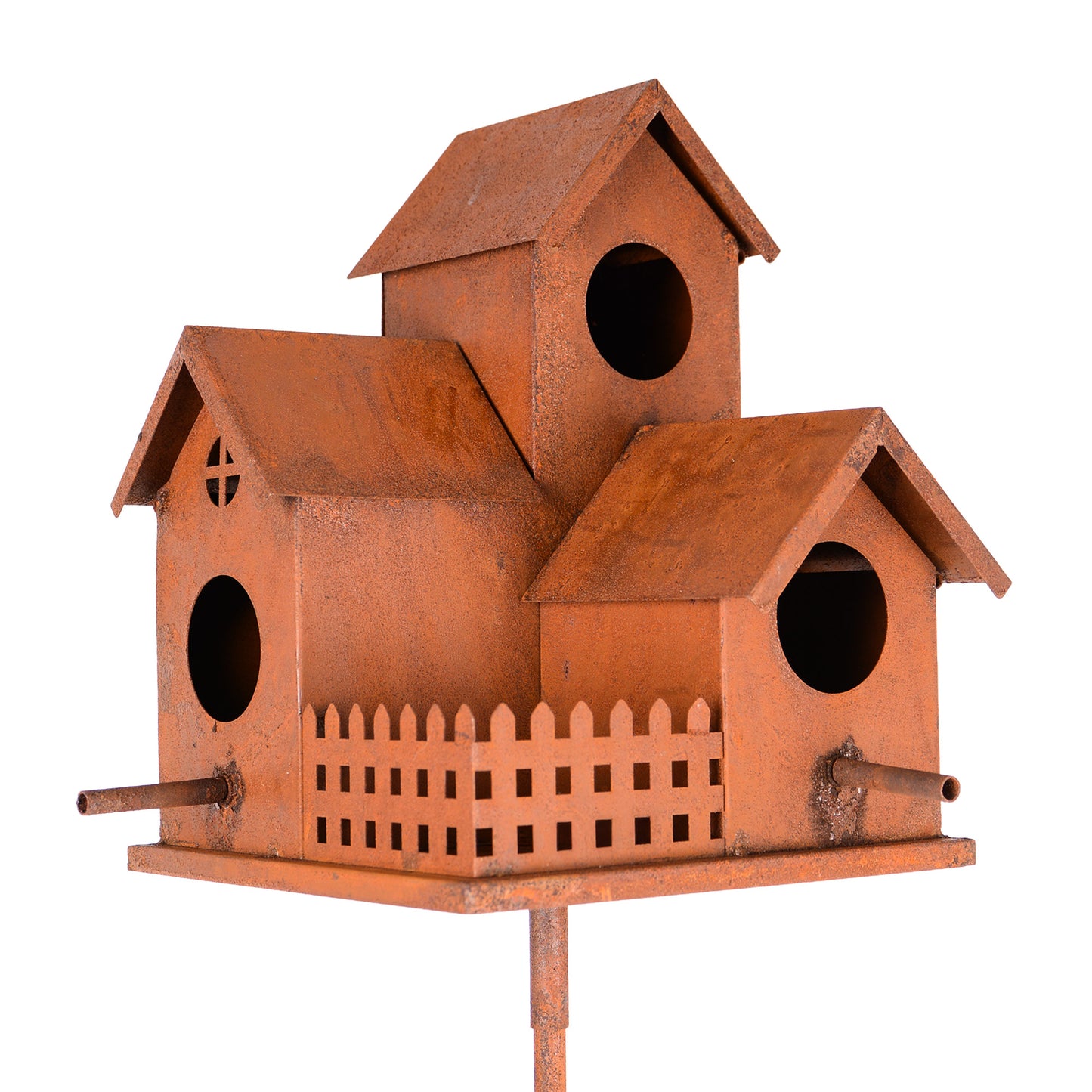Vogelhaus mit Stab in rost