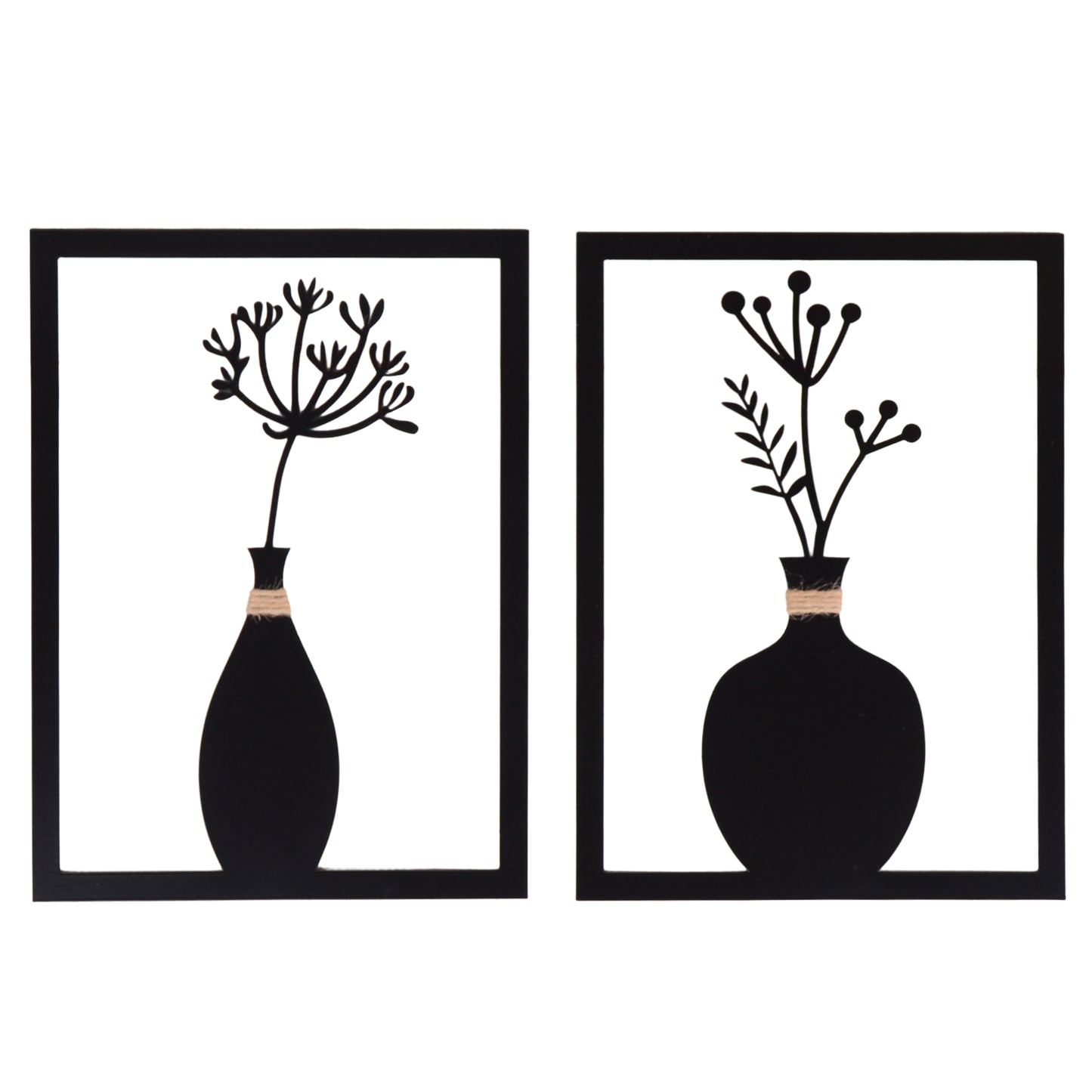 Wandbild Blumenvase Leni Mila Metall 2er Set schwarz