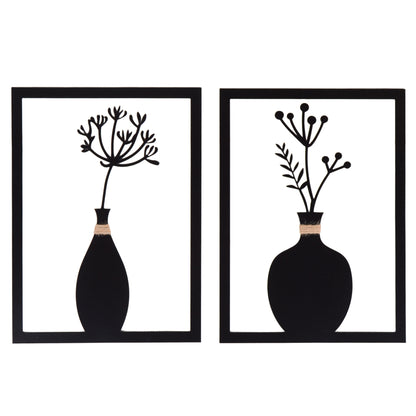 Wandbild Blumenvase Leni Mila Metall 2er Set schwarz