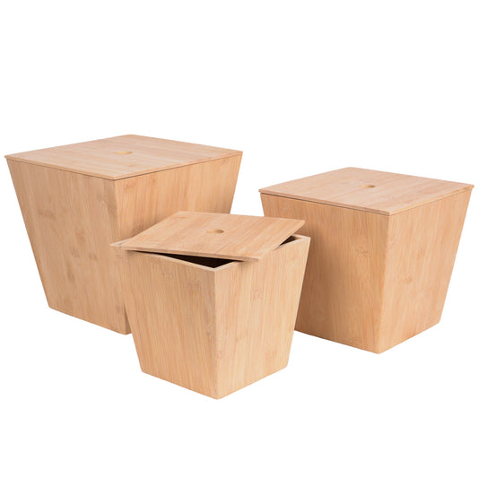 Mülleimer Bambus 3er Set in natur