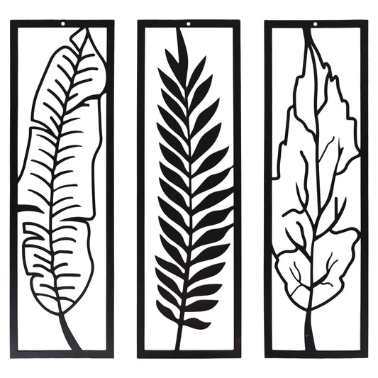 Wandbild Metall Blätter 3er Set schwarz