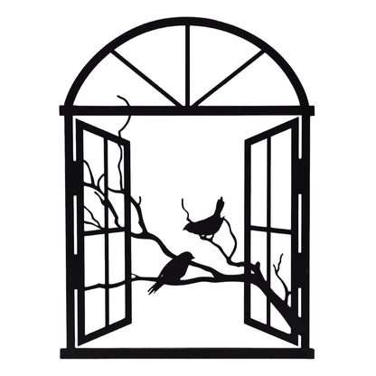 Wandbild Metall Fenster geöffnet mit Landschaft selbstklebend schwarz