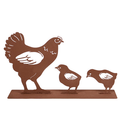 Aufsteller Hühnerfamilie Rost