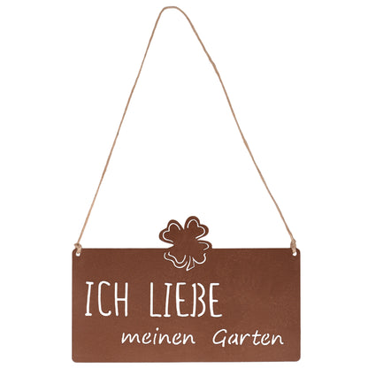 Aufhänger Gartenschild "Ich Liebe meinen Garten" Rost