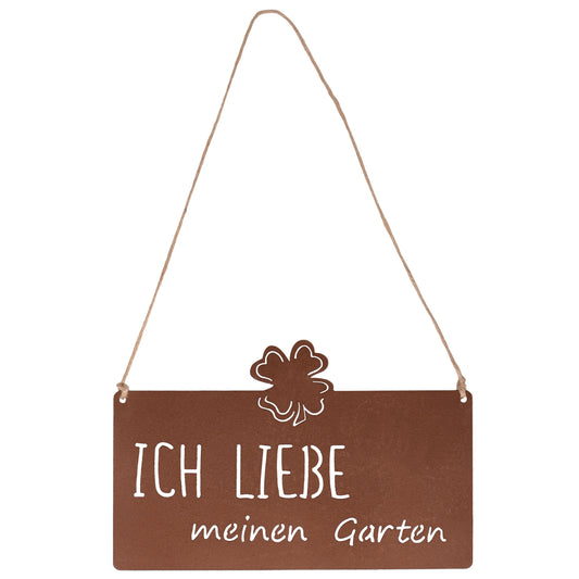 Aufhänger Gartenschild "Ich Liebe meinen Garten" Rost