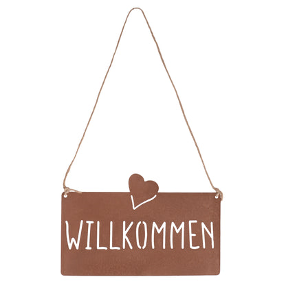 Aufhänger Gartenschild "Willkommen" Rost