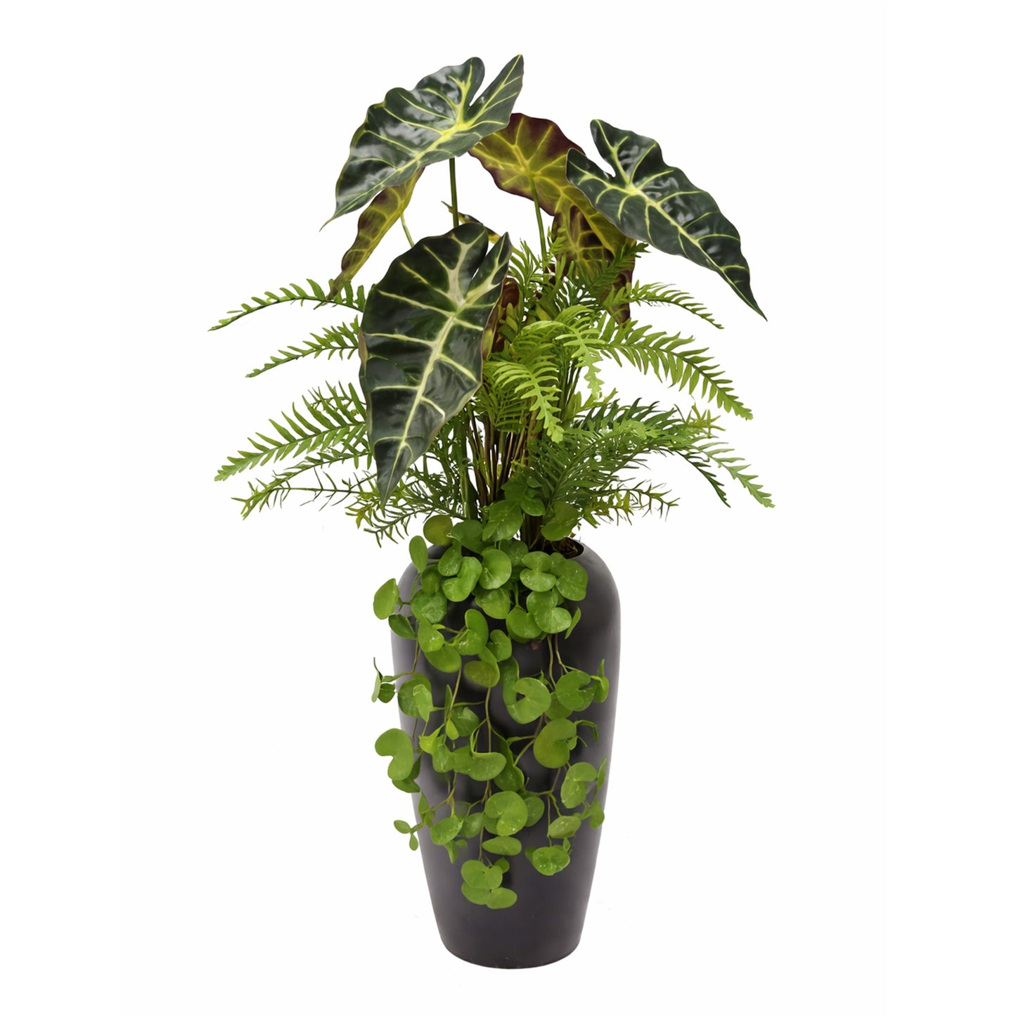 Kunstpflanze Alocasia mit Farn und hängendem Efeu in Vase 75 cm