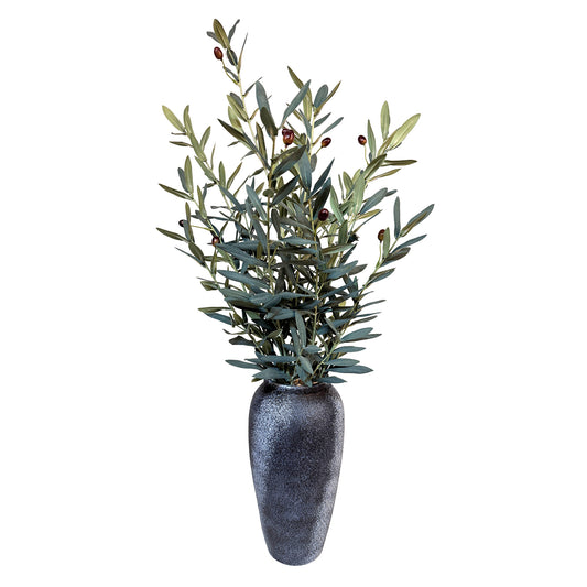 Kunstpflanze Olivenzweige mit Vase in Keramikoptik 94 cm