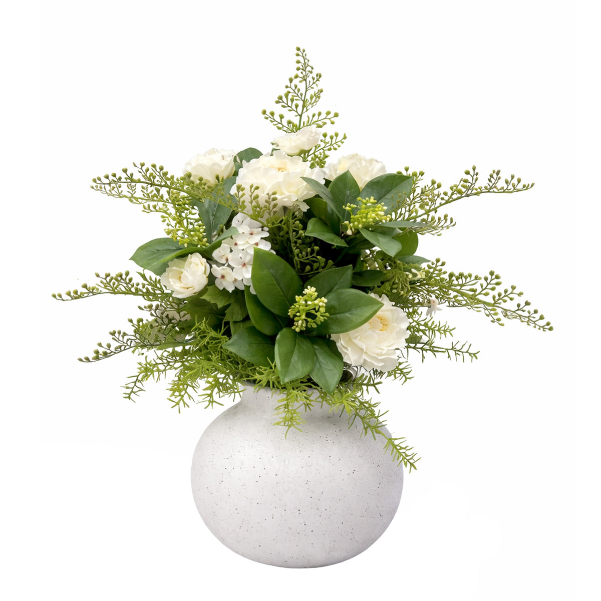 Kunstpflanze Weiß Grün mit Vase künstliches Blumengesteck 63 cm – UNUS
