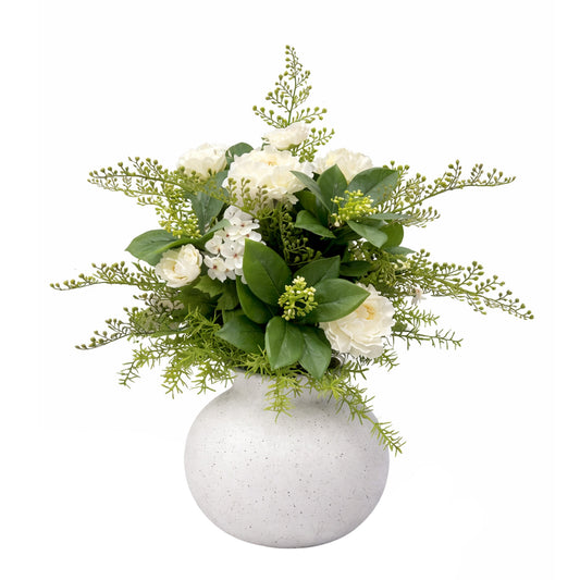 Kunstpflanze Weiß Grün mit Vase künstliches Blumengesteck 63 cm