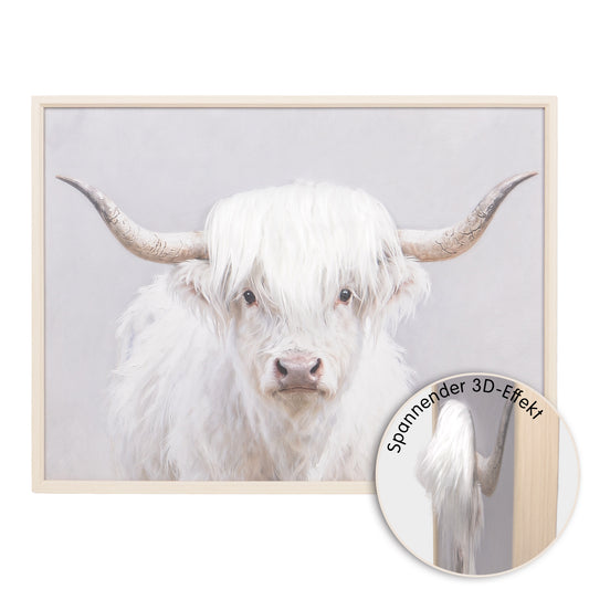 Wall Art 3D Hairfusion Kuh weiß mit Hörnern 60x80