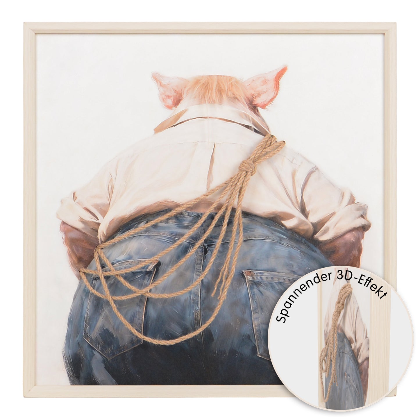 Wall Art 3D Hairfusion Schwein in Jeans 60x60