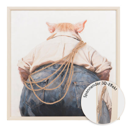 Wall Art 3D Hairfusion Schwein in Jeans 60x60