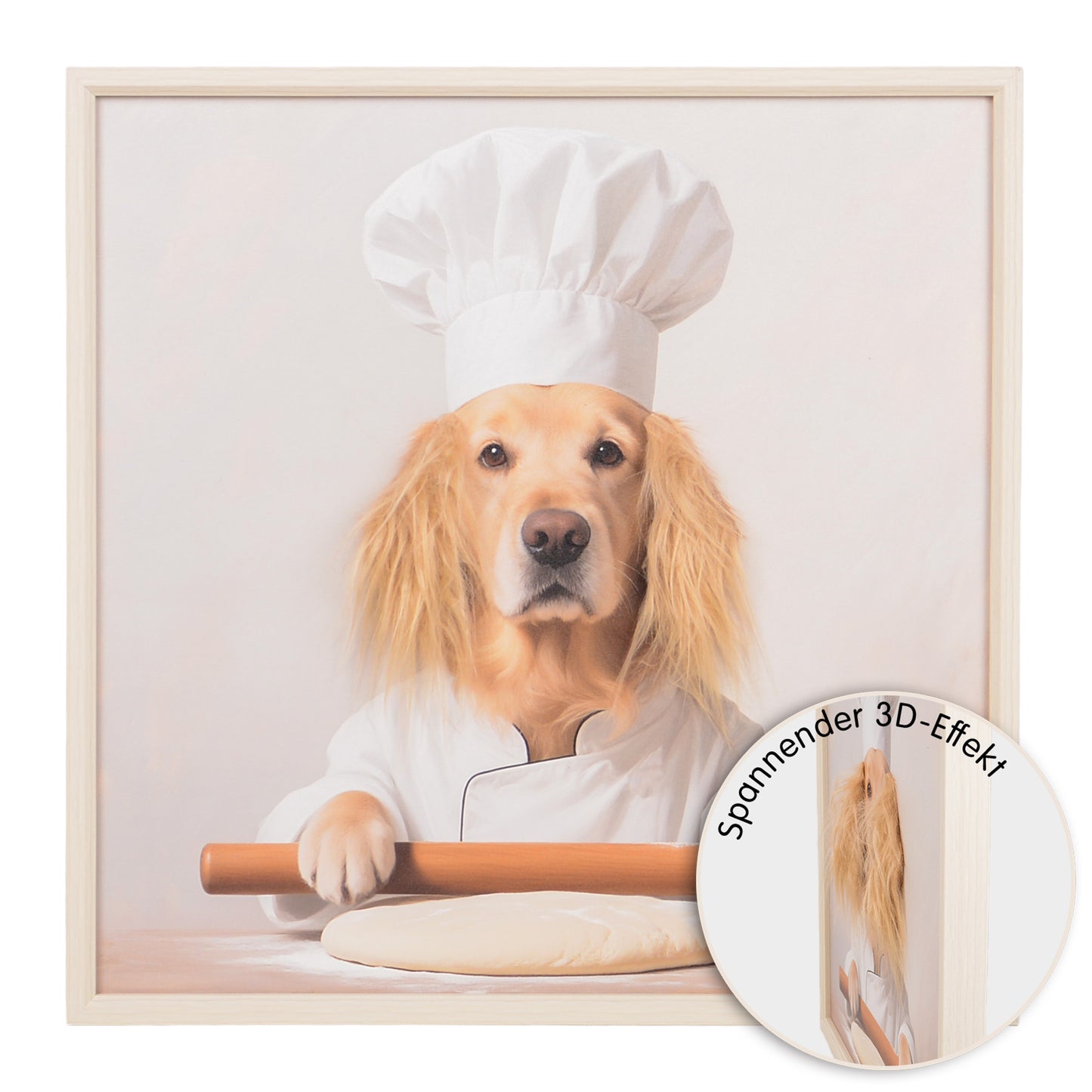 Wall Art 3D Hairfusion Golden Retriever mit Kochmütze 60x60