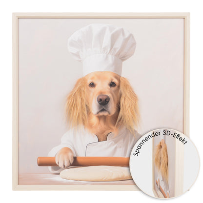 Wall Art 3D Hairfusion Golden Retriever mit Kochmütze 60x60