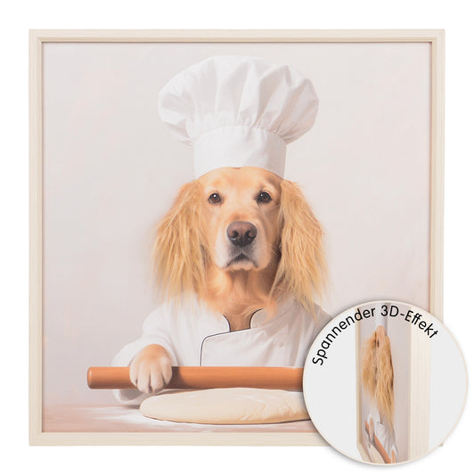 Wall Art 3D Hairfusion Golden Retriever mit Kochmütze 60x60