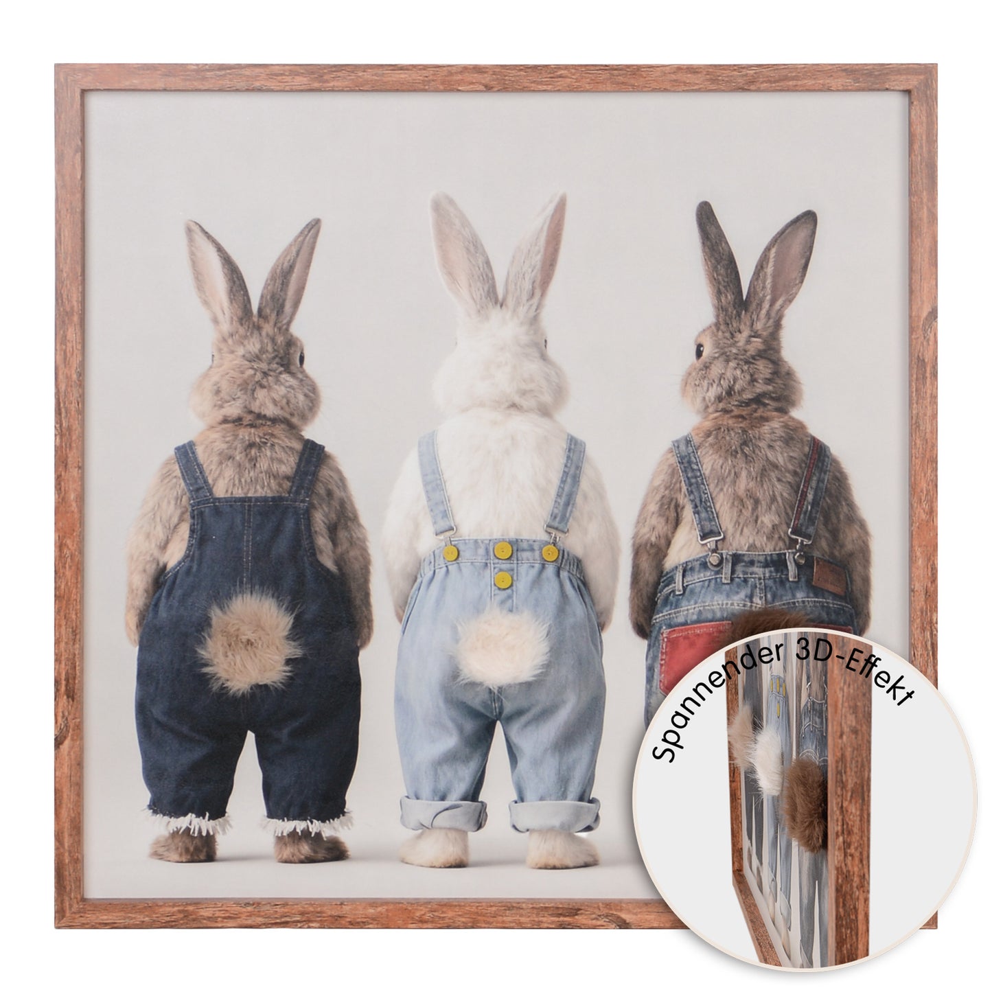 Wall Art 3D Hairfusion Hasen mit Latzhose 80x80