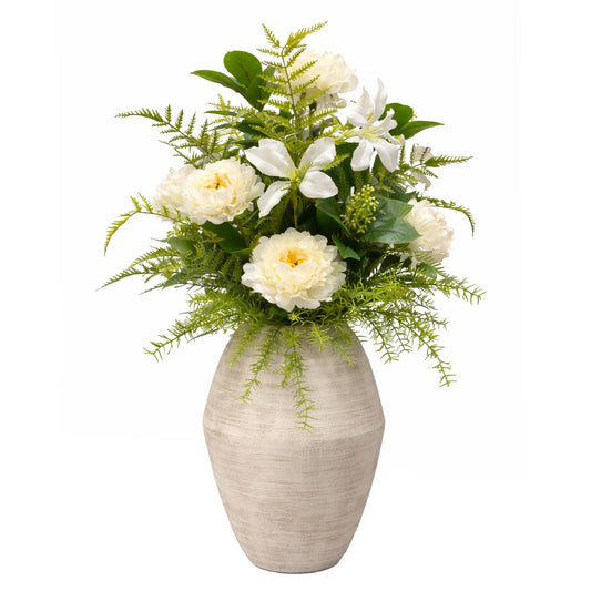 Kunstblume Kunstfplanze Pfingstrosen Lilien Farn mit Vase 84 cm